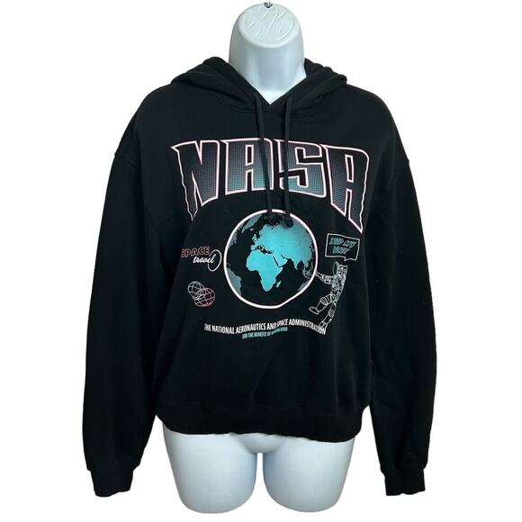 Women's Divided By H&M Black NASA Pullover Hoodie Sz S Sweatshirt Cotton Blend - Picture 6 of 6